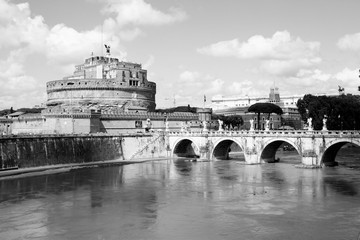 Rome - river Tevere. Black and white retro style.