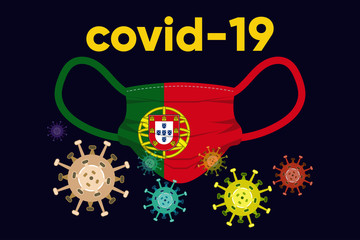 Illustration vector graphic of surgical mask with Portugal flag and corona virus concept design. Coronavirus Wuhan Sars illness. Concept of coronavirus quarantine. covid-19.