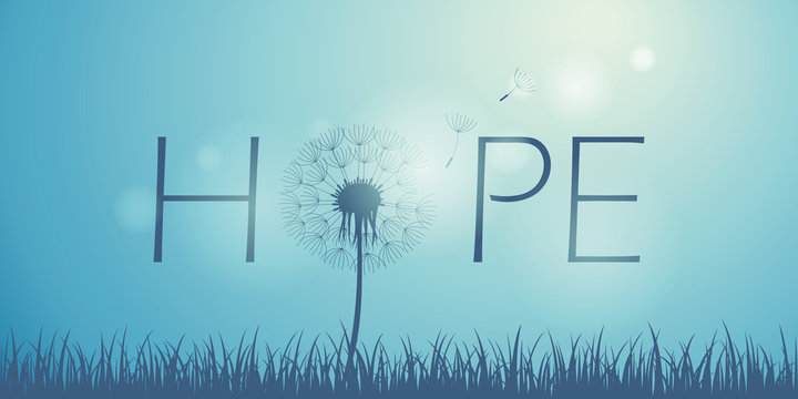 Hope Typography With Dandelion On Blue Sky Background Vector Illustration EPS10