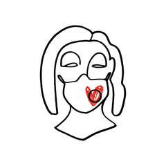 Vector illustration women with medical face mask. Novel coronavirus 2019-nCoV. I am in quarantine lettering phrase. Colored typography poster about virus pandemic
