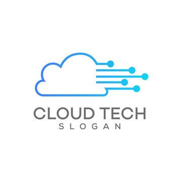 data technology cloud logo design with interconnected connection lines, cloud storage, digital service, or application that transfers data to a server or hosting service