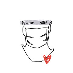 Vector illustration men with medical face mask. Novel coronavirus 2019-nCoV. I am in quarantine lettering phrase. Colored typography poster about virus pandemic.