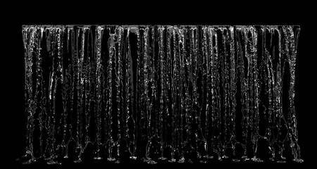 Liquid Waterfall falling splash on front view on black background. 3D Render - 336045122