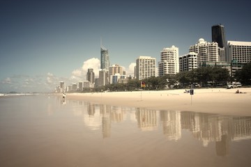 Surfers Paradise in Australia. Retro filtered color style.