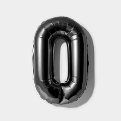 Number 0, Black foil balloon number zero isolated on a white background with Clipping Path