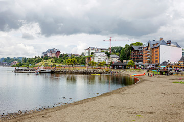 Puerto Montt, Chile, city of Puerto Varas. 
 Founded in 1854, Puerto Varas stands on the shores of lake Llanquihue/Lago Llanquihue and is considered the gateway to the land of lakes and volcanoes in s