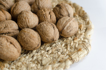 fresh walnuts, superfood, healthy foods, nuts on a wooden surface, close-up
