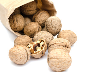 fresh walnuts, superfood, healthy foods, nuts on a wooden surface, close-up