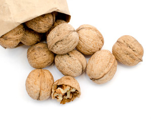 fresh walnuts, superfood, healthy foods, nuts on a wooden surface, close-up