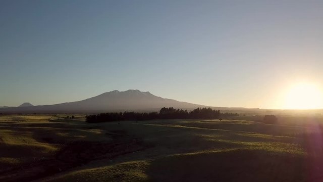 Beautiful morning at sunrise in Mount Ruapehu in North Island, New Zealand - wide shot