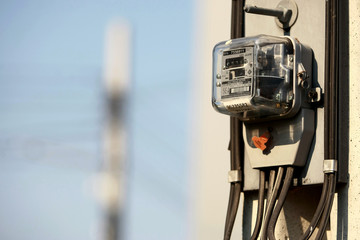 Electricity meter on electric pole on 2020 April, 4 in Bangkok Thailand
