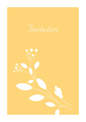 Minimalistic yellow invitation. Сard with floral white pattern.
