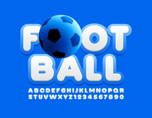 Vector creative banner Football with blue and white Font. Modern Alphabet Letters and Numbers