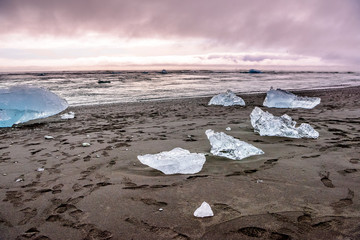 Diamond beach Iceland with small icebergs 