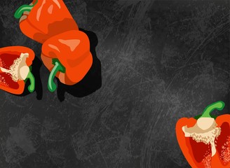 Red peppers on a black background. Vector illustration