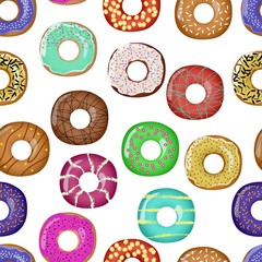 Seamless pattern with colorful tasty glossy donuts, vector illustration EPS10