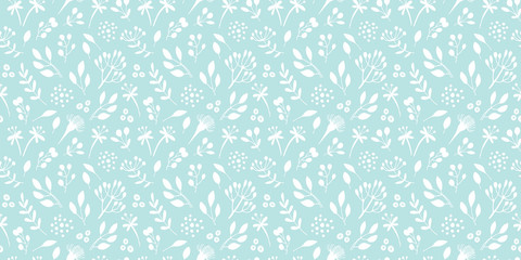 Fototapeta premium Flowers and branches seamless pattern, hand drawn vector floral background