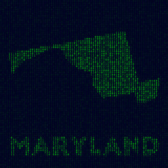 Obraz premium Digital Maryland logo. US state symbol in hacker style. Binary code map of Maryland with US state name. Vibrant vector illustration.