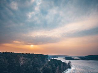 Fototapeta premium Frozen lake in Kaunas, Lithuania