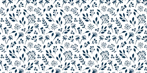 Blackout roller blinds Small flowers Flowers and branches seamless pattern, hand drawn vector floral background