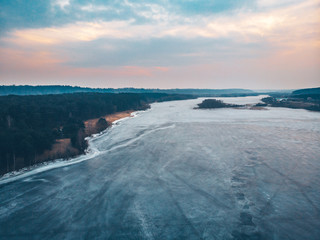 Frozen lake in Kaunas, Lithuania