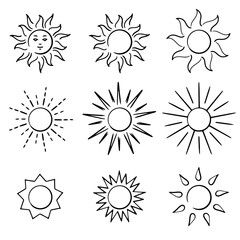 Set of hand-drawn sun icons
