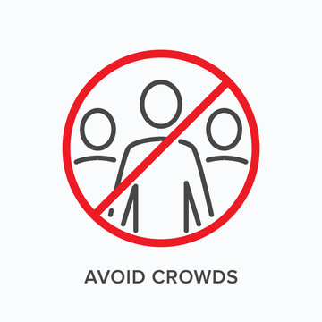 Avoid Crowds Line Icon. Vector Outline Illustration Of No People In Public Places. Stop Social Gathering Sign, Pictorgam For Coronavirus Prevention