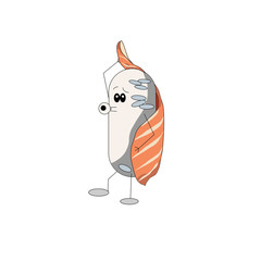 Time to have a shower or daily routine of Sushi, vector illustration on isolated white background for cartoon topic, image for animation, prints, stickers or parts of design