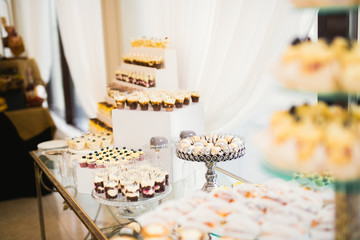Buffet with a variety of delicious sweets, food ideas, celebration
