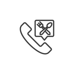 Call food delivery line icon. linear style sign for mobile concept and web design. Food ordering by telephone outline vector icon. Symbol, logo illustration. Vector graphics