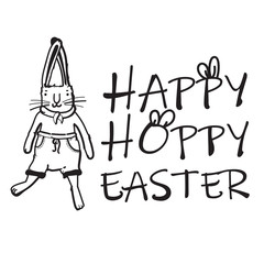 Happy Easter vector t-shirt print with lovely bunny in modern b&w style.  Happy hoppy Easter