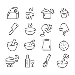 Set of kitchen utensils and cooking icon isolated. Modern outline on white background