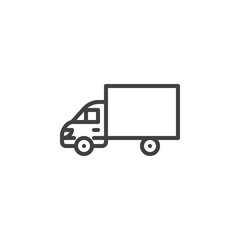 Delivery truck line icon. linear style sign for mobile concept and web design. Goods carrying truck outline vector icon. Symbol, logo illustration. Vector graphics