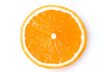 Half an orange on a white background. Fresh slice of orange fruit