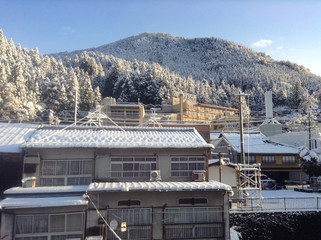 Gero hot spring snow scene in Japan 