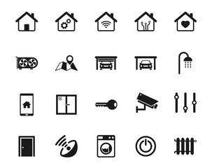 Smart home technology vector icons isolated on white background. Smart house automation control system symbols. Glyph vector icons for web, mobile apps and ui design. Smart technology of the future