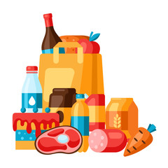 Supermarket illustration of food and package.