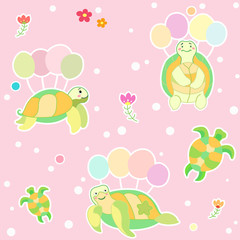 Seamless childish pattern with turtles air balloons. Creative kids hand drawn texture for fabric, wrapping, textile, wallpaper, apparel. Vector illustration
