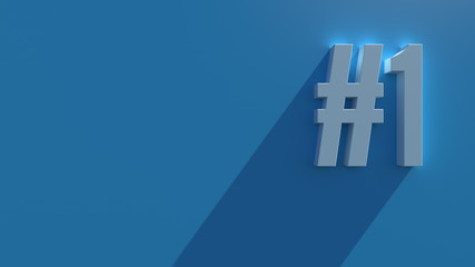 Simple 3d render text on blue background with long shadow and bloom effect. Number.