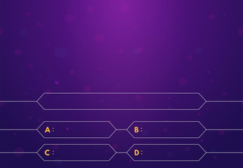 Question and answers template. Quiz game in tv. Gradient background of blue and pink color. Four answers for knowledge exam.