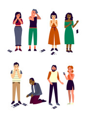 People of different race and gender dropping their phone down.