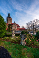 Panoramic view on park and castle Czocha, Poland