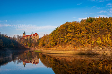 Panoramic view on Czocha castle in autumn, Poland