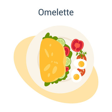 Omelette dish. Fast and easy breakfast with egg, vegetables