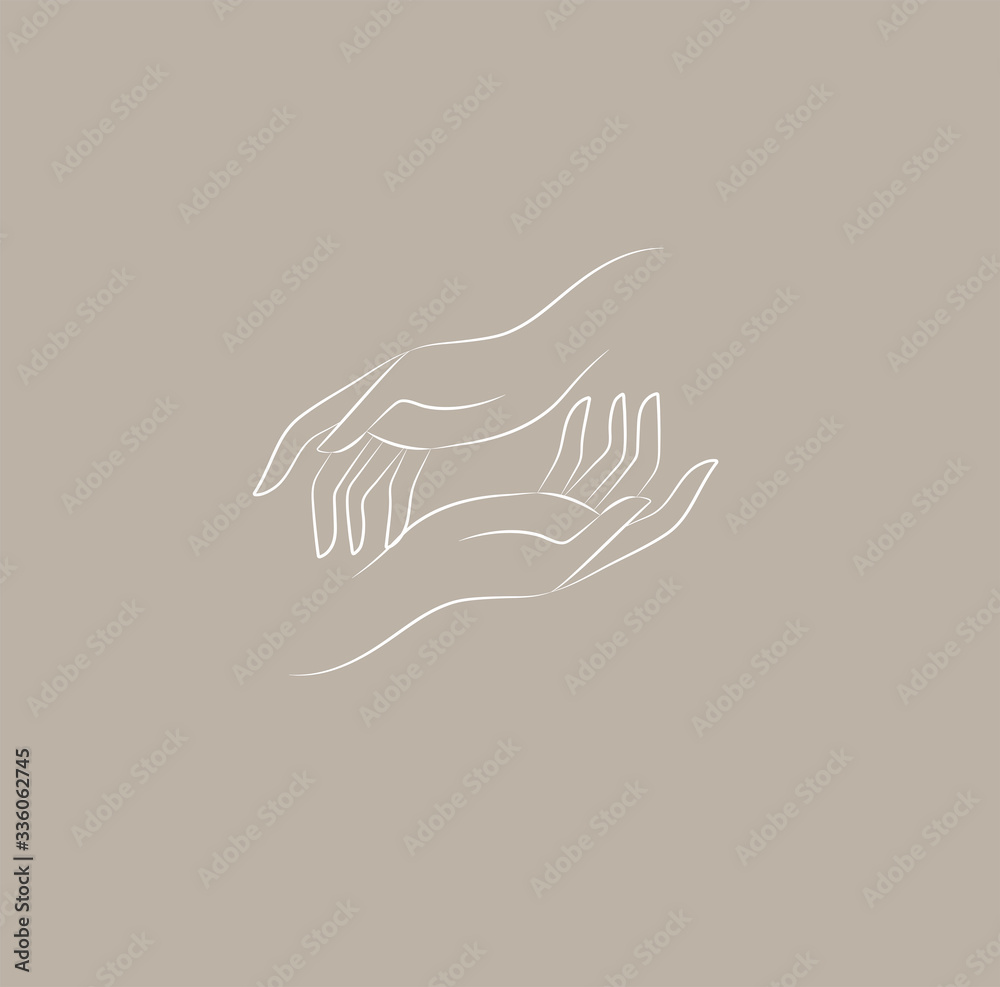 Wall mural logo design template in trendy linear minimal style. vector abstract hands. abstract symbol for orga