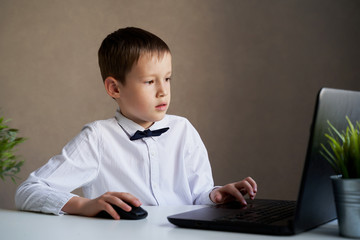 education concept - student with computer studying at school