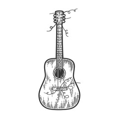 Naklejka premium Guitar with torn strings. Sketch scratch board imitation. Engraving raster