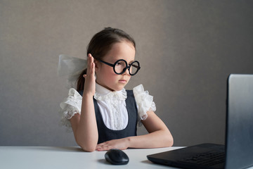 education concept - student with computer studying at school