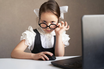 education concept - student with computer studying at school