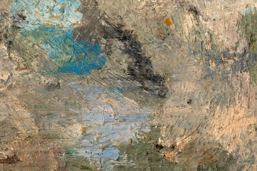 Background image of bright oil-paint palette closeup.